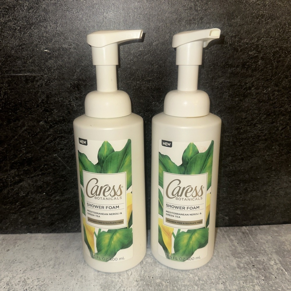 2 Lot Caress Botanicals Mediterranean Neroli & Green Tea Shower Foam 13.5 oz